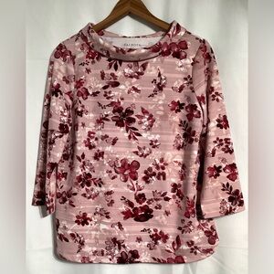 Talbots pink with roses 3/4 sleeve knit top. Size small to medium fit.